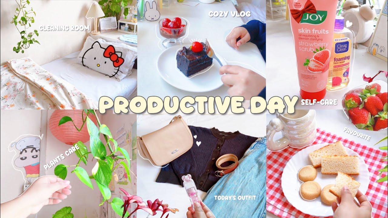Productive day vlog 🎀, asthetic vlog🤍🌸, shopping🛍️, cleaning room, strawberry dessert 🍓🍫, skincare 🧴