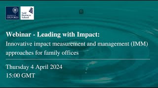 Leading with Impact webinar: Innovative impact measurement approaches for family offices