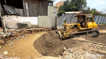Great Job Skills Operator Bulldozer Pushing Rock & Sand Making Foundation Village Road