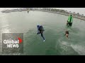 &quot;Like a bird&quot;: Pilots in jet suits fly across Dubai Harbour in 1st-ever race