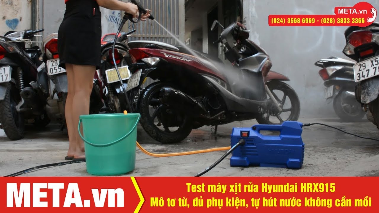 Test máy rửa xe Hyundai HRX915 mô tơ từ, tự hút nước không cần mồi, đủ phụ kiện, giá rẻ
