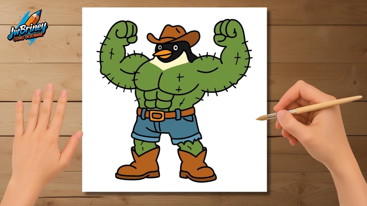 ¡Cómo dibujar a Lerulerulerule! El pingüino cactus más fuerte del oeste  💪🌵🕶️, image size:1280x720