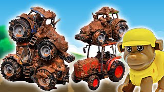 Pawpatrol Crane, JCB Excavator rescue heavy truck, find car toy stuck in mud - Construction vehicles