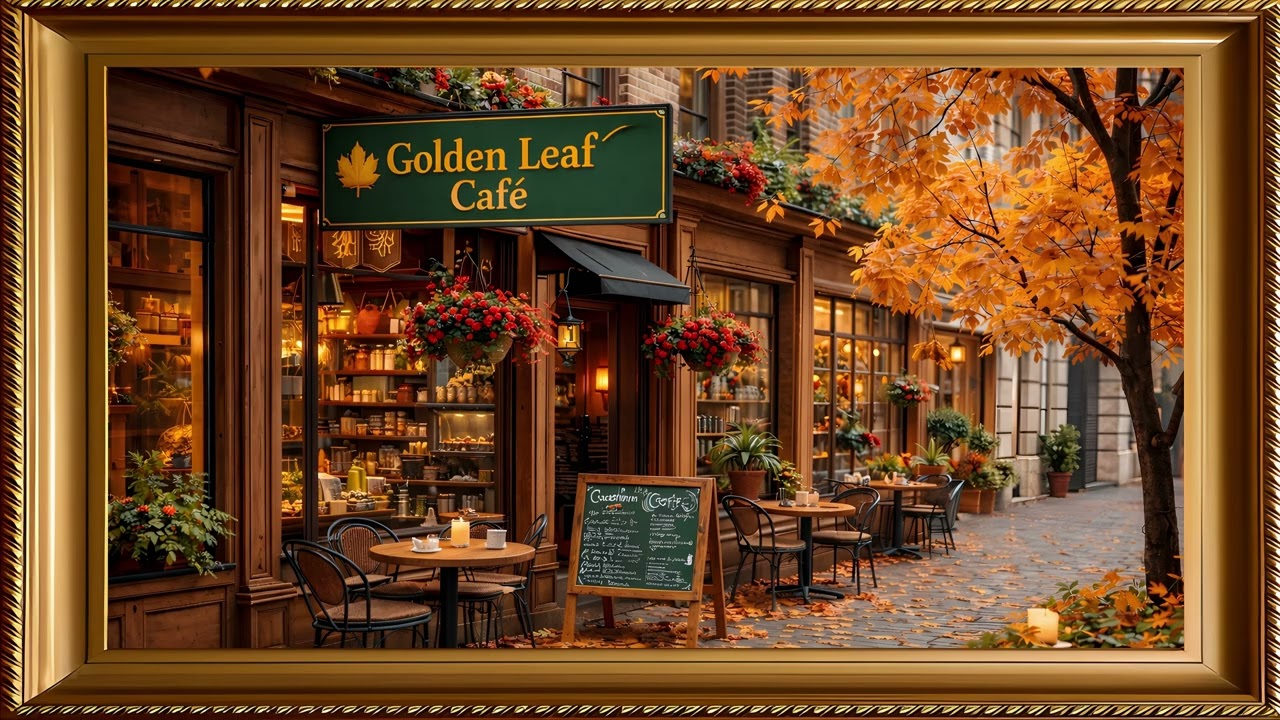 Cozy Autumn Golden Leaf Cafe 4K Art for TV (No Sound)
