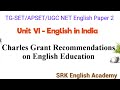 Charles Grant's recommendations on English educcation- TG SET English/UGC NET Paper II/MA Sem 2- ELT
