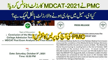 MDCAT-2021 Result Announced! :: PMC Important Notification :: Today