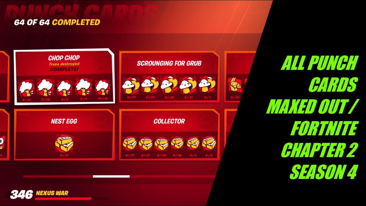 *NEW* ALL 64 PUNCH CARDS COMPLETED FORTNITE CHAPTER 2 SEASON 4 !!! ROAD