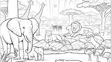 Color by Number African Wildlife Rainbow Waterfall & Lotus Pond  Zen Color #coloringbook #rainbow