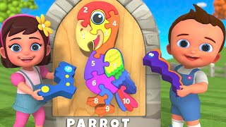 Learning Numbers For Children With Fun Play Wooden Parrot Puzzle Toy | Kids Learning Educational