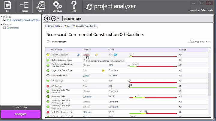2. The Scorecard in Steelray Project Analyzer