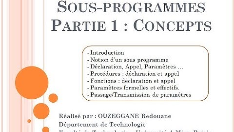 Cours 12 - Les Sous-Programmes (Fonctions & Procédures) - Partie 1 : Notions de base