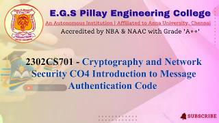 2302CS701 Cryptography and Network Security CO4 Introduction to Message Authentication Code