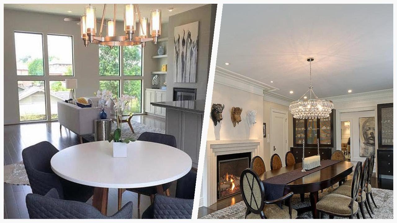 75 Dark Wood Floor Dining Room With A Concrete Fireplace Design Ideas