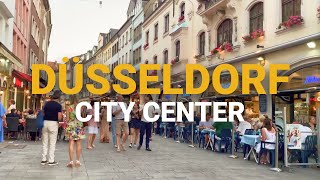 DÜSSELDORF 🏙️ Walking Tour in the City Center in The Sunny Crowded Day