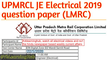 LMRC OR UP METRO  JE ELECTRICAL 2019 question paper analysis | UP METRO previous year2019 exam by Vk
