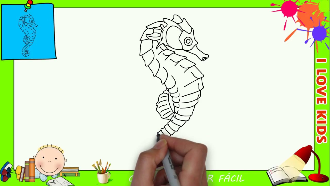 Aula de desenho para crianças como desenhar um cavalo marinho tutorial de  desenho passo a passo repete a imagem página de atividades para crianças  para livro ilustração vetorial