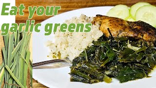 Save your garlic tops! Recipe with Garlic greens, Chard, and Sorrel with Garlic butter rice