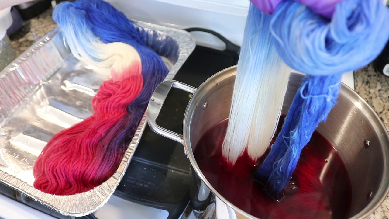 Dyepot Weekly 69 Dip Dyeing Yarn into Three Different Colors of Acid