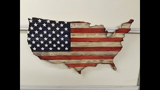 How to make a Rustic wooden American flag  shaped like the USA . Projects that sell. Unique and easy