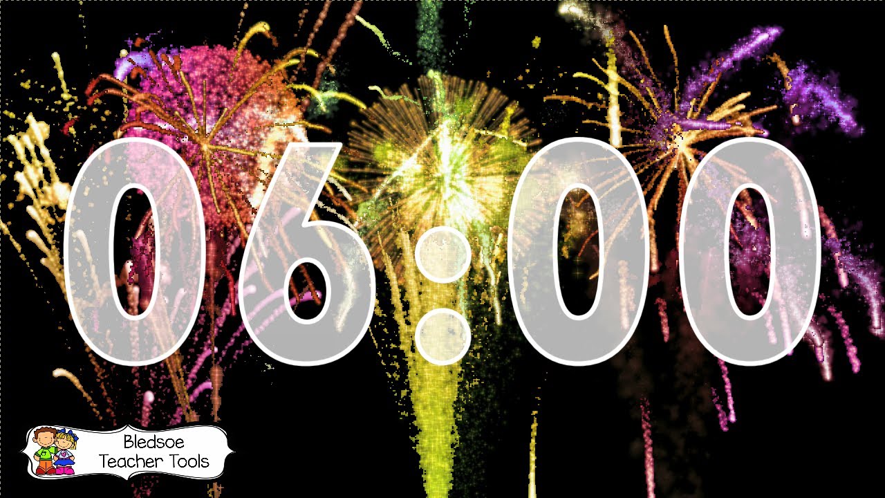6 Minute Fireworks Countdown Timer with Background Music and Alarm