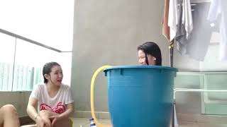 Taking A Bath Challenge No Bra And With Her Friends 7