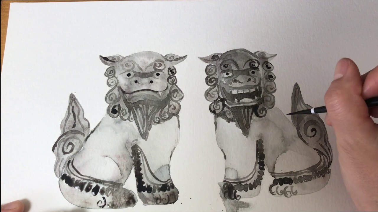 透明水彩画シーサー描いてみた 結婚式招待状 第3 Watercolor Painting Okinawan Guardians For Save The Date Card Part 3 Youtube