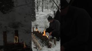 Lavvu Poncho Overnight in Snow Forest - Nying Fire - No Sleeping Bag #bushcraft