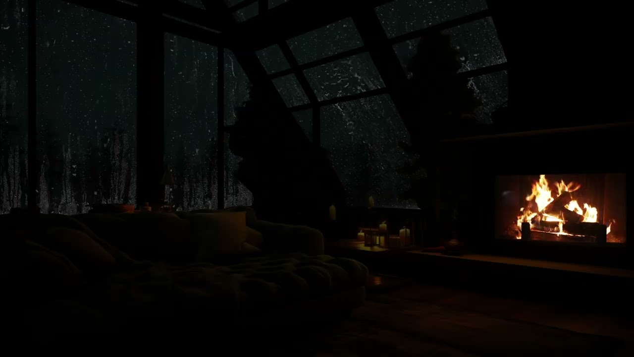 The Best SLEEP Sounds(No Ads)💦😴Heavy Rain + Thunder on Roof & Crackling Fire🔥Relaxing Night Ambience