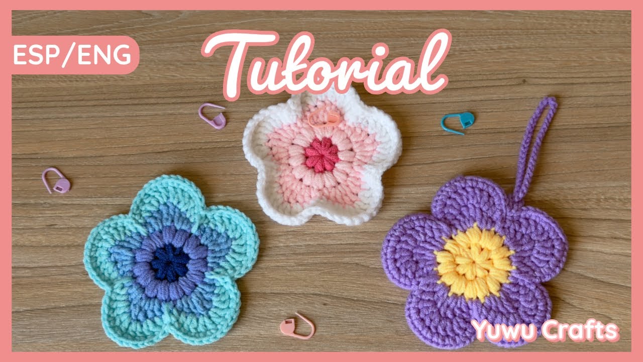 Flores a crochet 3 en 1 🌸 Colgante para bolso, Posavasos, Cesta | Tutorial paso a paso [ESP/ENG]