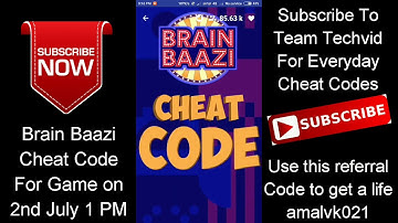 BRAIN BAAZI CHEAT CODE FOR GAME ON 2ND JULY 1 PM
