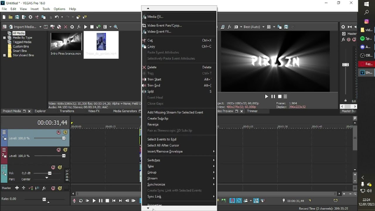 Como colocar intro 3D no Sony vegas arquivo .mov download nos comentários