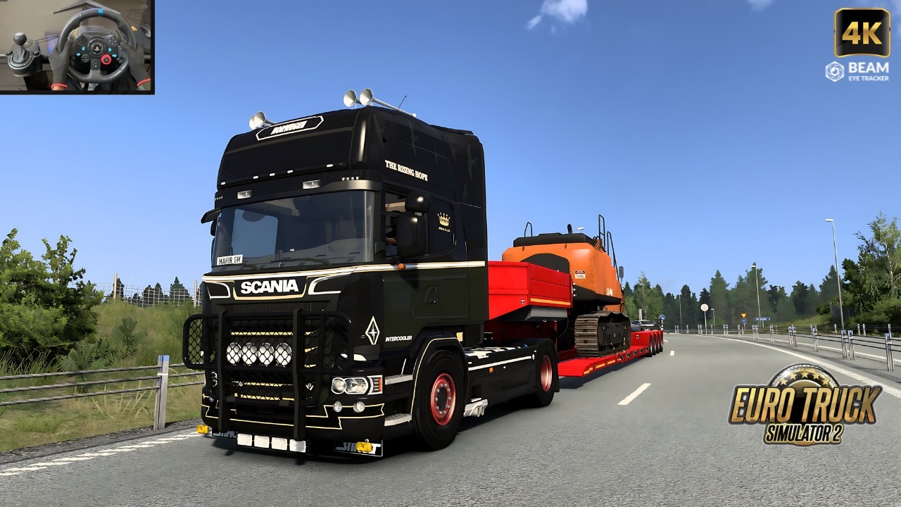 ETS2 Scania Open Pipe Exhaust Sound | Transporting Heavy Machinery | Realistic Gameplay with G29