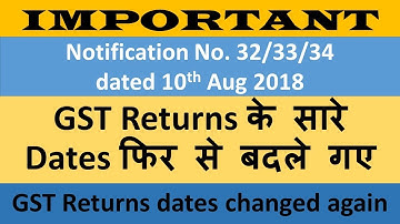 GST NEW DATES FOR GSTR 1 AND 3B NOTIFIED, NOTIFICATION NO. 32/2018, 33/2018, 34/2018 - CENTRAL TAX