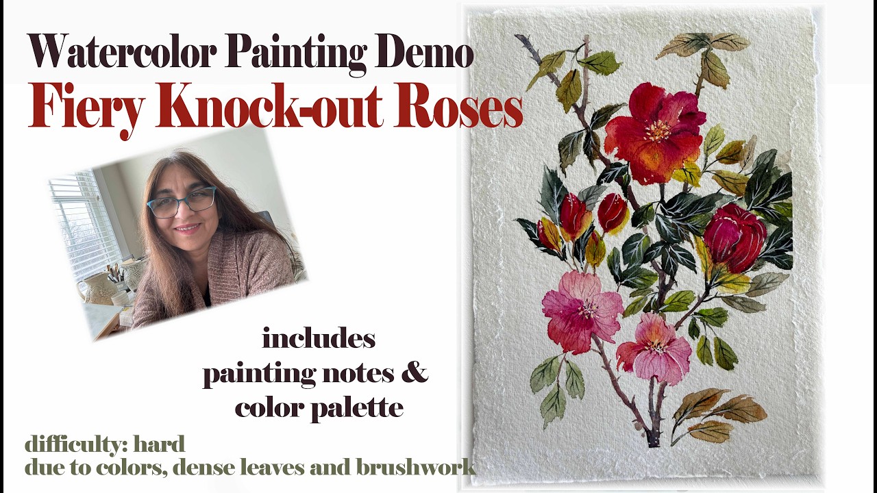 Fiery Red Knockout Roses - A Watercolor Painting Demo