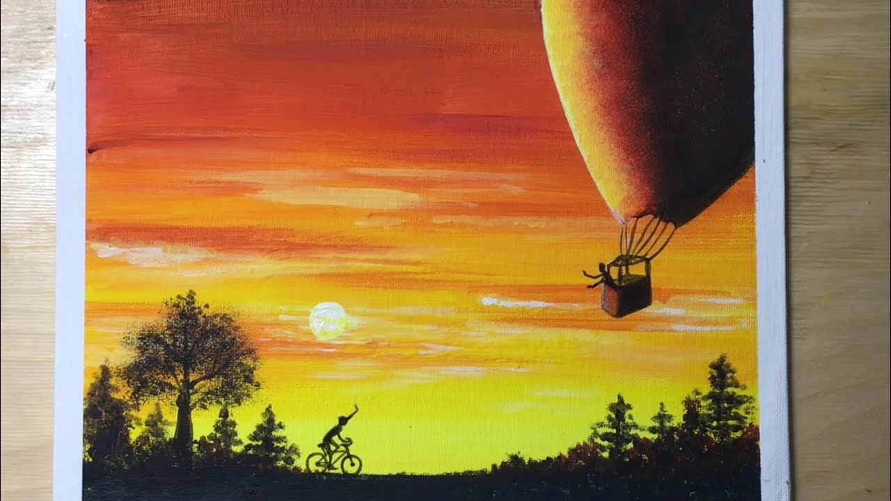 How to paint hot air balloon at sunset/Acrylic painting /step by step