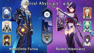 C0 Neuvillette Furina and C0 Raiden Hypercarry - Genshin Impact Abyss 4.5 - 4.6 Floor 12 9 Stars