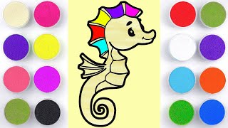 Seahorse Sand Painting & Coloring for Kids, Toddlers | Rainbow Seahorse, Horse, Marine Animals