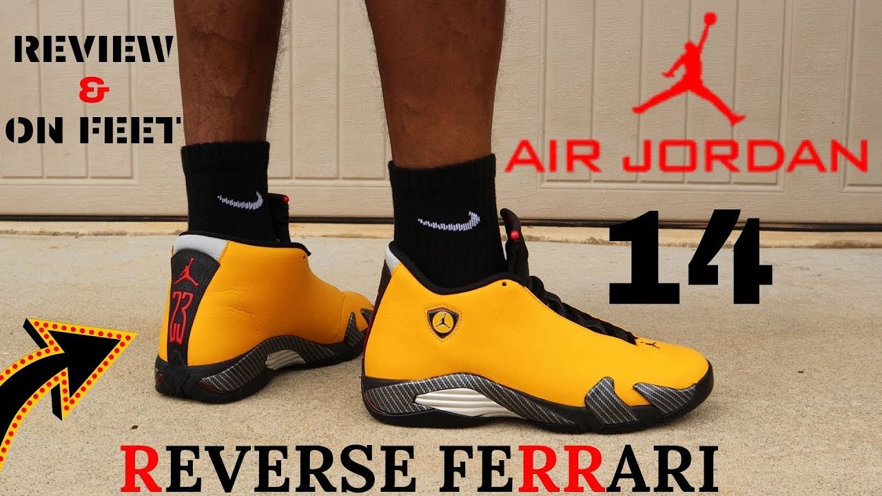 jordan 14 reverse ferrari on feet