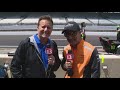 Tony Kanaan and Dave Calabro chat during Sonsio GP qualifying