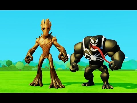 Видео: Мультик игра для детей Грут против Венома, слоники и Тачки Машинки в мире Дисней Venom VS Groot