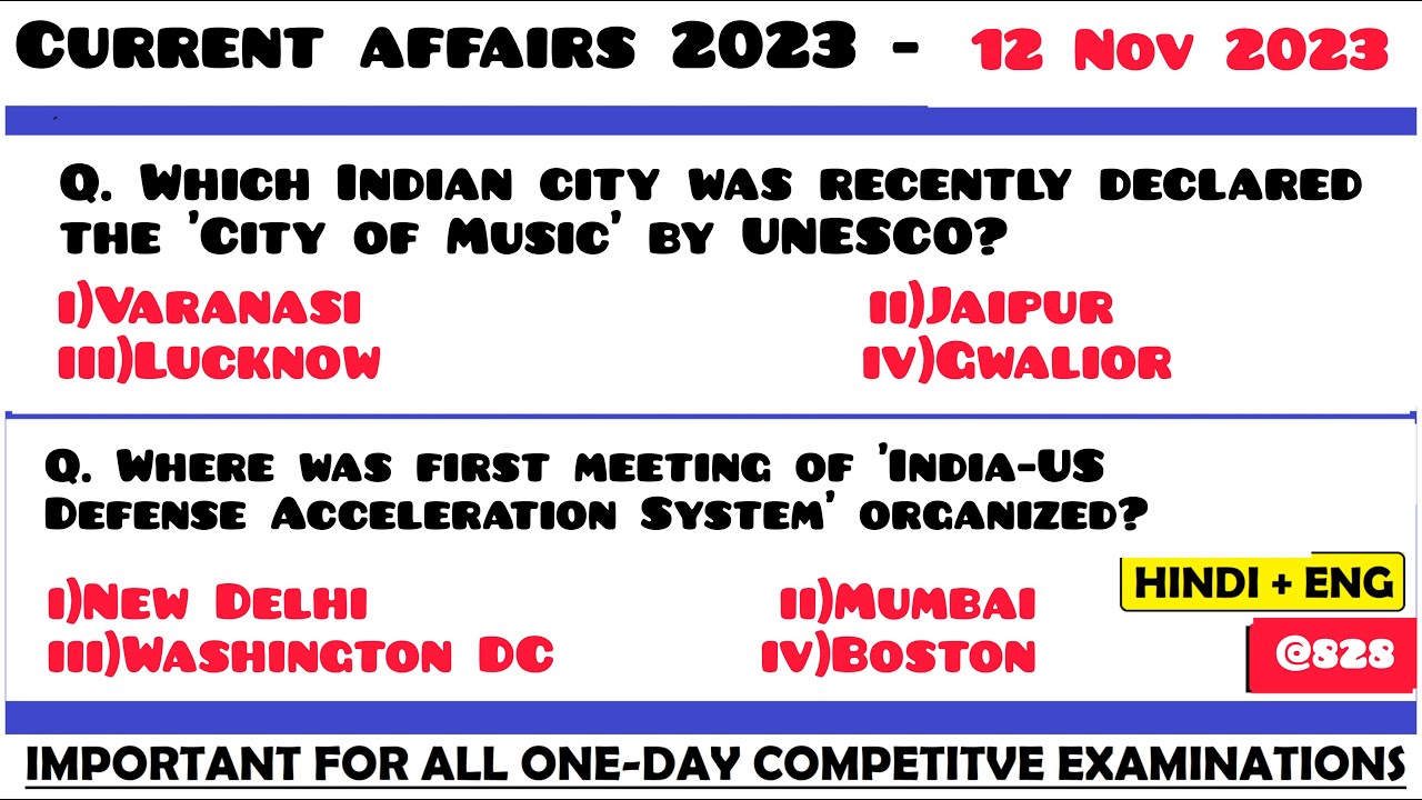 12 Nov 2023 Current Affairs Questions | Daily Current Affairs | Current ...