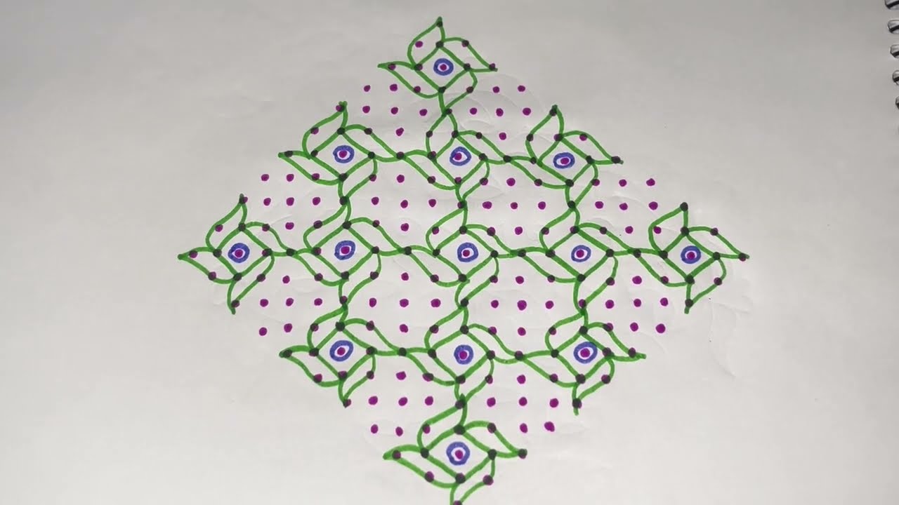 Big Rangoli Design with 21 to 1 Dots | Calming rangoli design | Relaxing Big & Bold Rangoli Design |