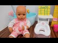 Baby Annabell Doll Morning Routine and Training feeding, Changing baby doll