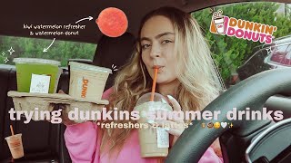 TRYING THE NEW DUNKIN DONUTS SUMMER DRINKS 2024 (KIWI WATERMELON REFRESHER & VANILLA DONUT LATTE)