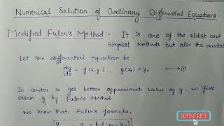 Modified Euler's Method| Working Rule & Important questions|