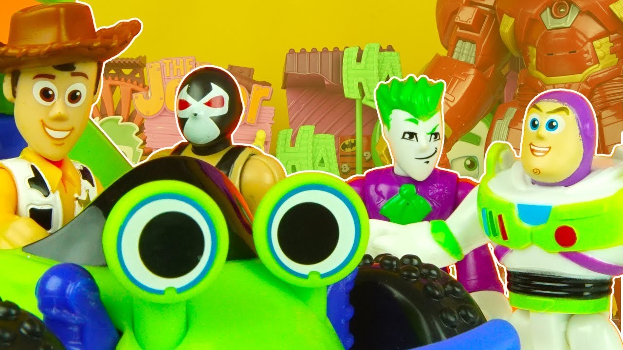 TOY STORY WOODY & BUZZ get captured by JOKER & BANE ft IRON MAN toy story 4 toys superhero toys