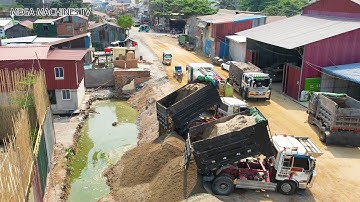 New Update! Excellent Special Operating Bulldozer Pushing Rock & Sand Into Water, Dump Truck
