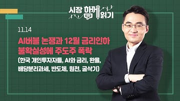 [시장함께읽기] 11월 14일, AI버블 논쟁과 12월 금리인하 불확실성에 주도주 폭락(한국 개인투자자들, AI와 금리, 환율, 배당분리과세, 반도체, 원전, 굴삭기)