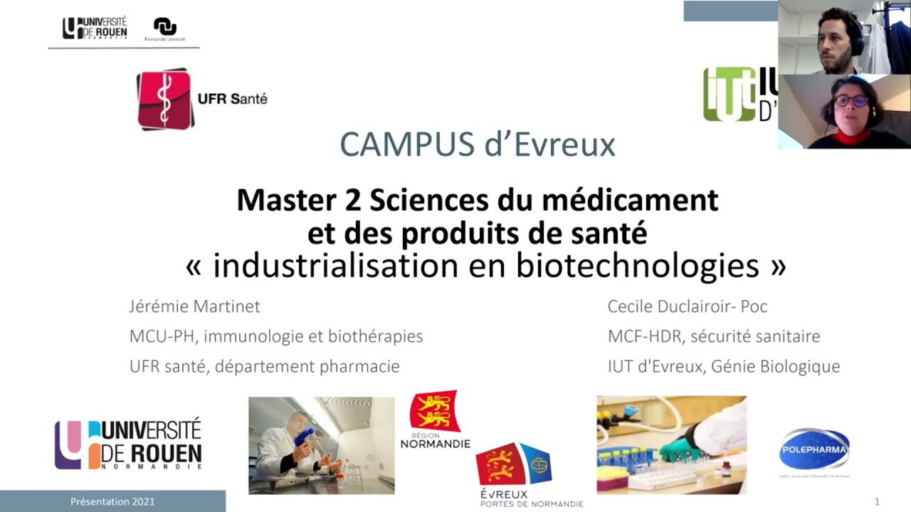 Master 2 Sciences du Médicament Industrialisation en Biotechnologie (SMIB) - Campus d'Évreux