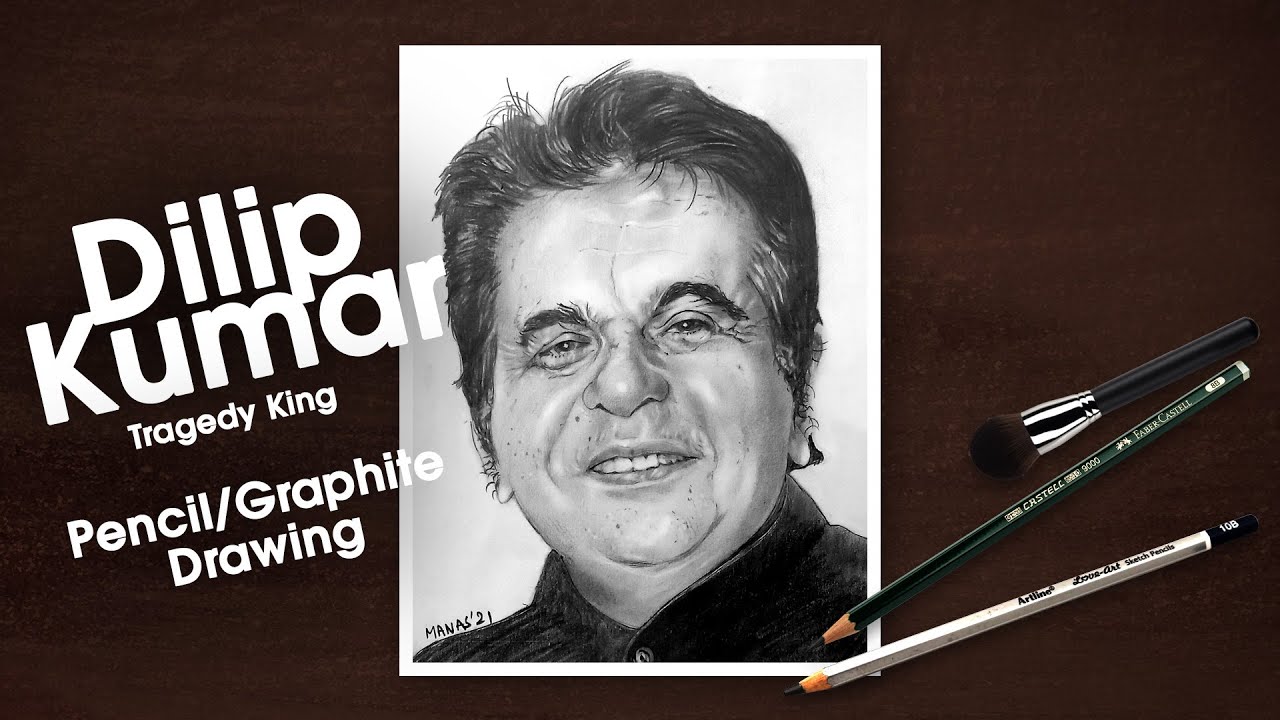 Step-by-step Indian Actor "Tragedy King" Legend Dilip Kumar Portrait Drawing